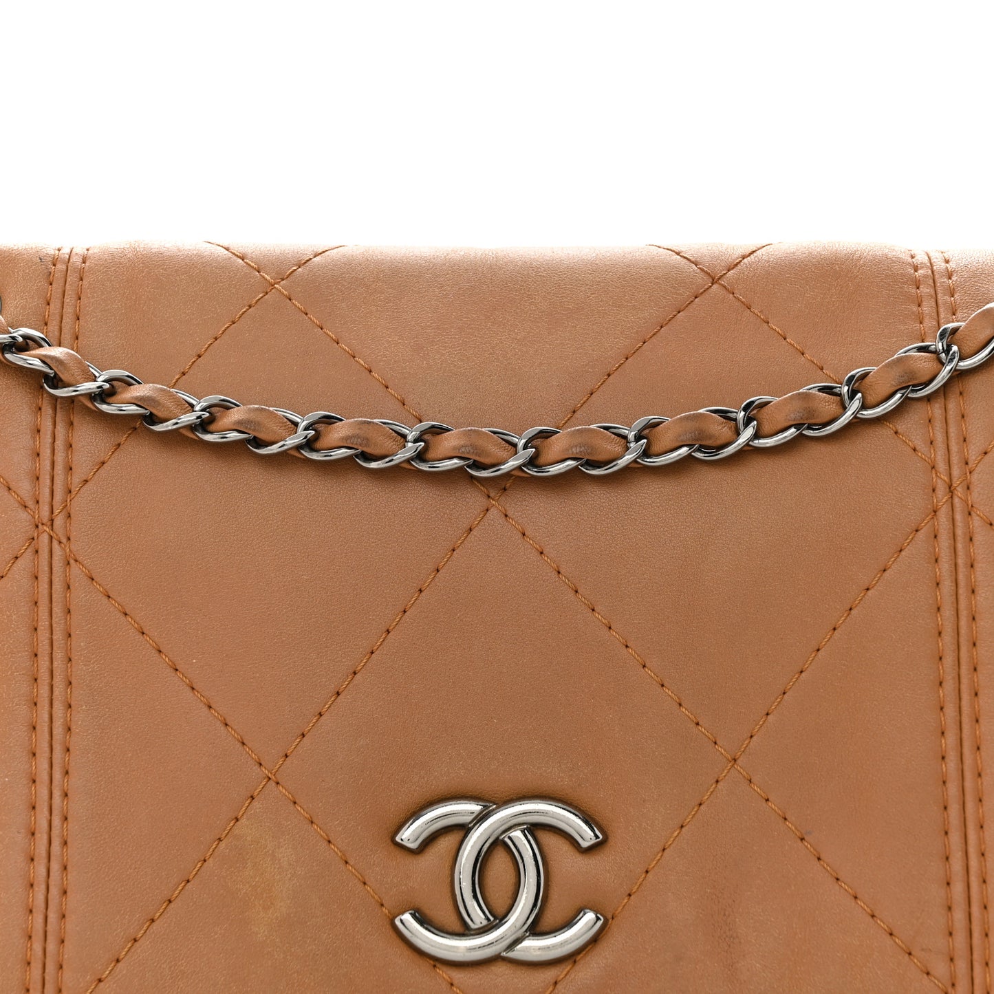 Lambskin Quilted Large Soft Touch Flap Beige