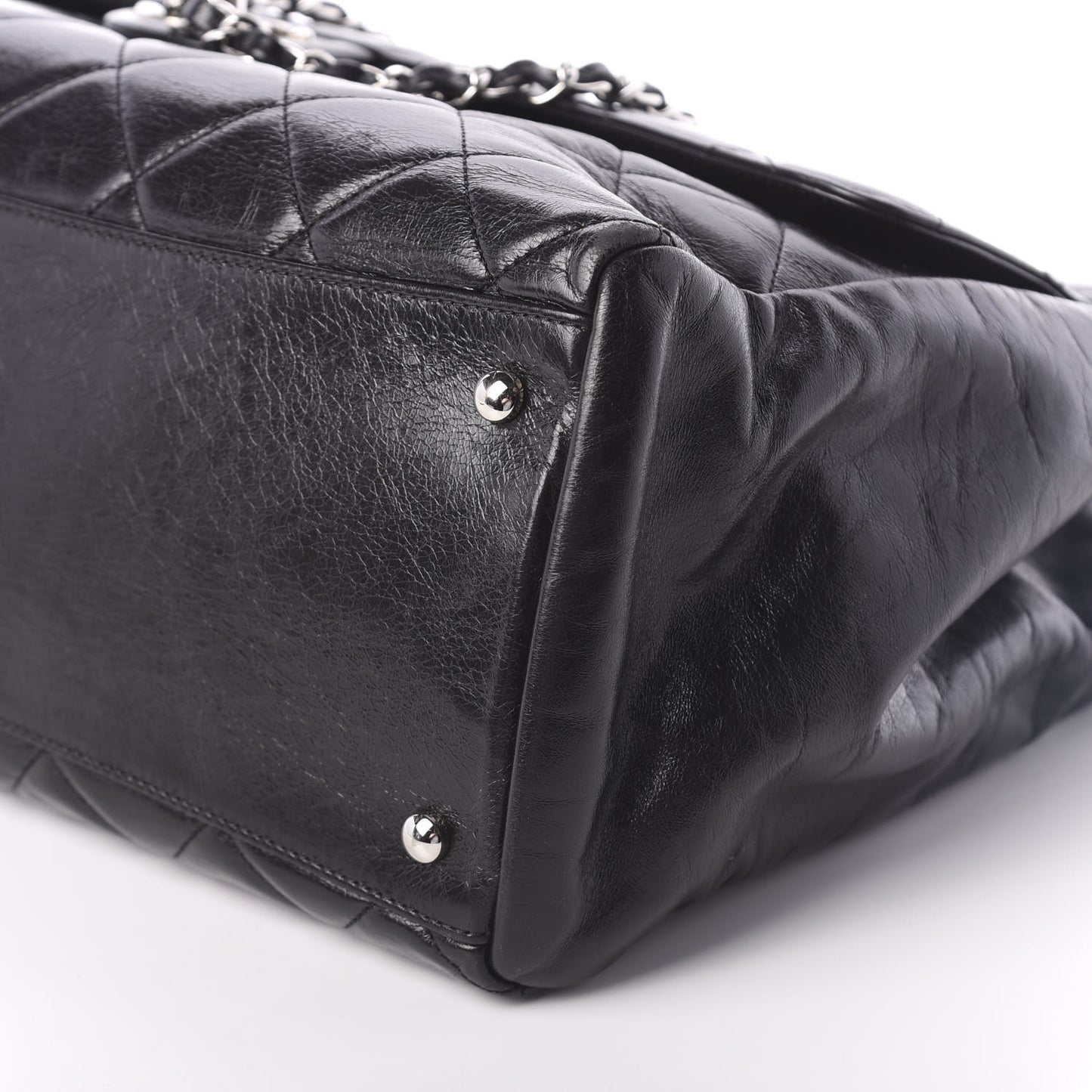 Glazed Calfskin Quilted Large CC Delivery Tote Black