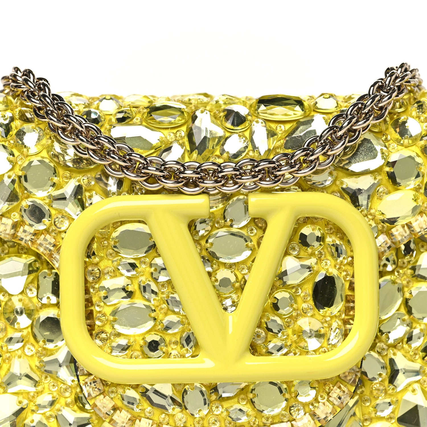 Valentino Garavani Crystal Nappa Enamel Vlogo Small Loco Shoulder Bag Lemon Cedar 7 of 10