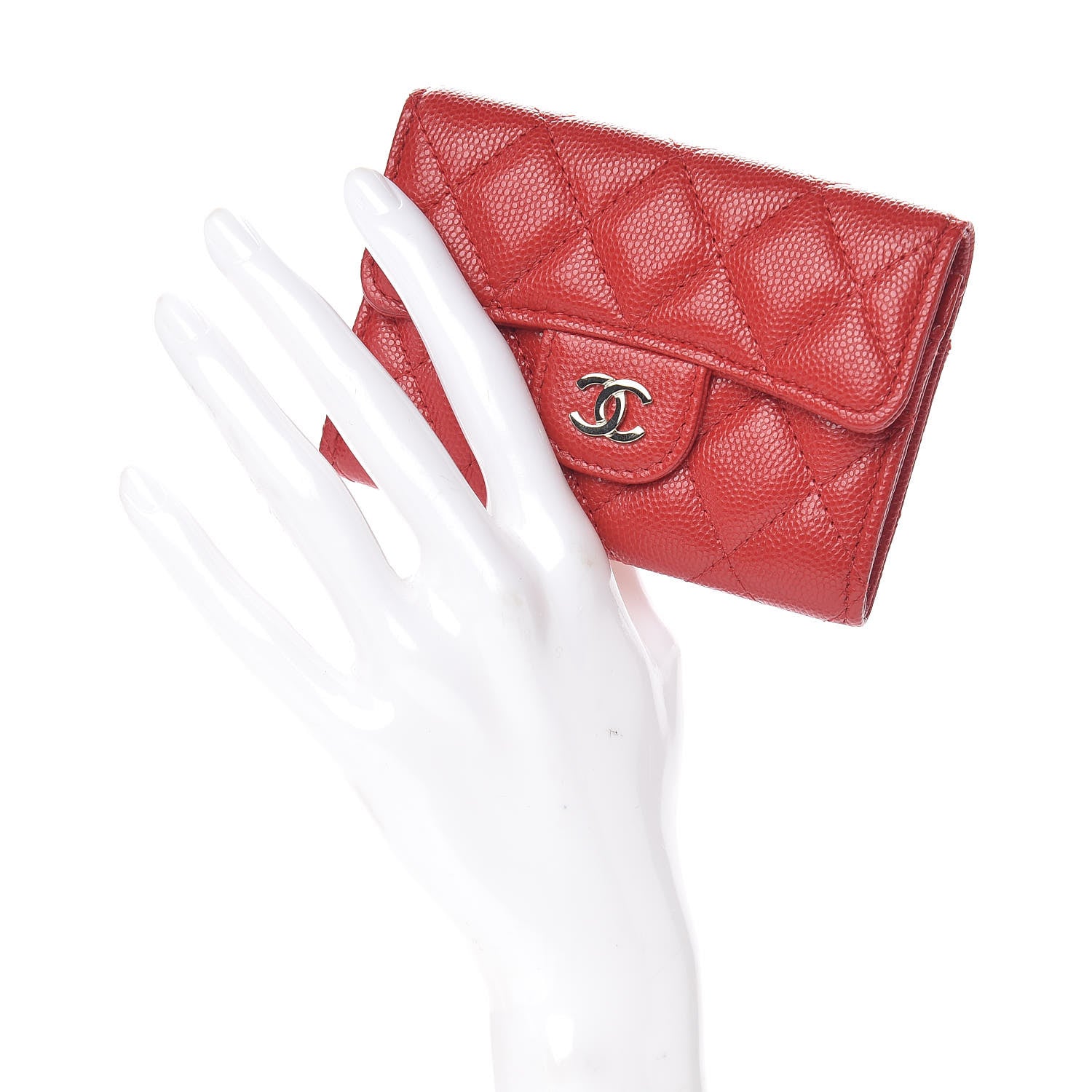 Chanel Caviar Quilted Flap Card Holder Wallet Red 2 of 11