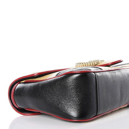 Gucci Vintage Effect Calfskin Matelasse Diagonal Striped Small Torchon GG Marmont Shoulder Bag Black Beige 8 of 10