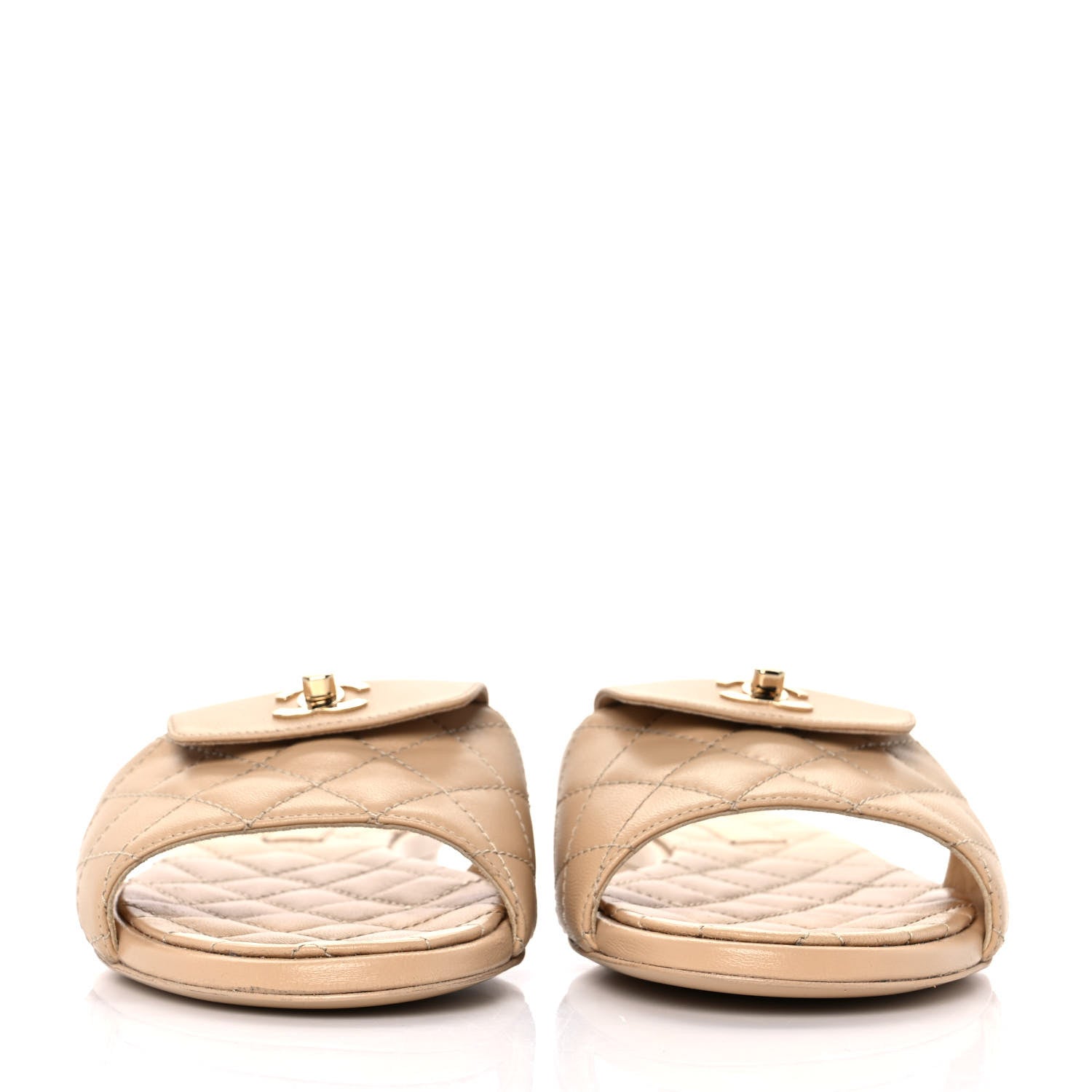 Chanel Lambskin Quilted CC Turnlock Sandals 38 Beige 2 of 9