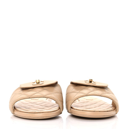 Chanel Lambskin Quilted CC Turnlock Sandals 38 Beige 2 of 9