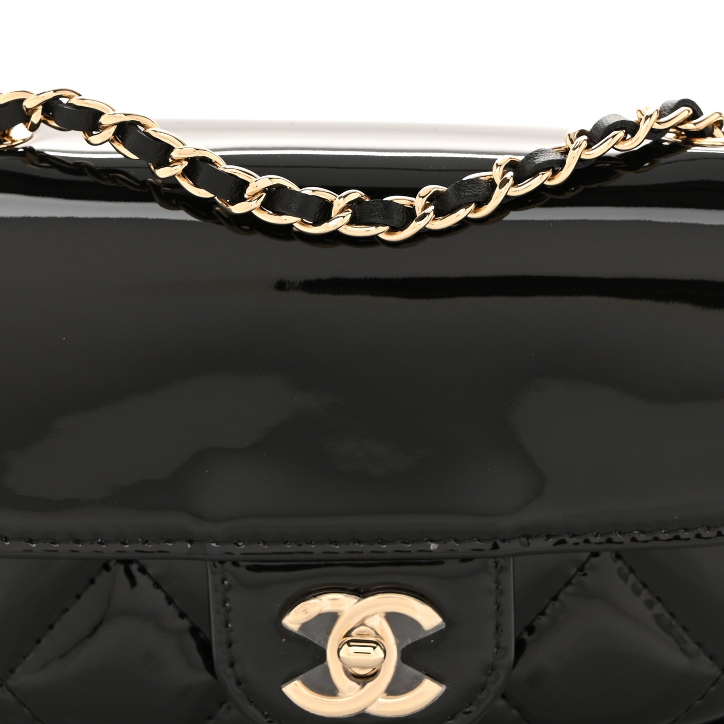 Patent Calfskin Quilted Mini Clutch Black