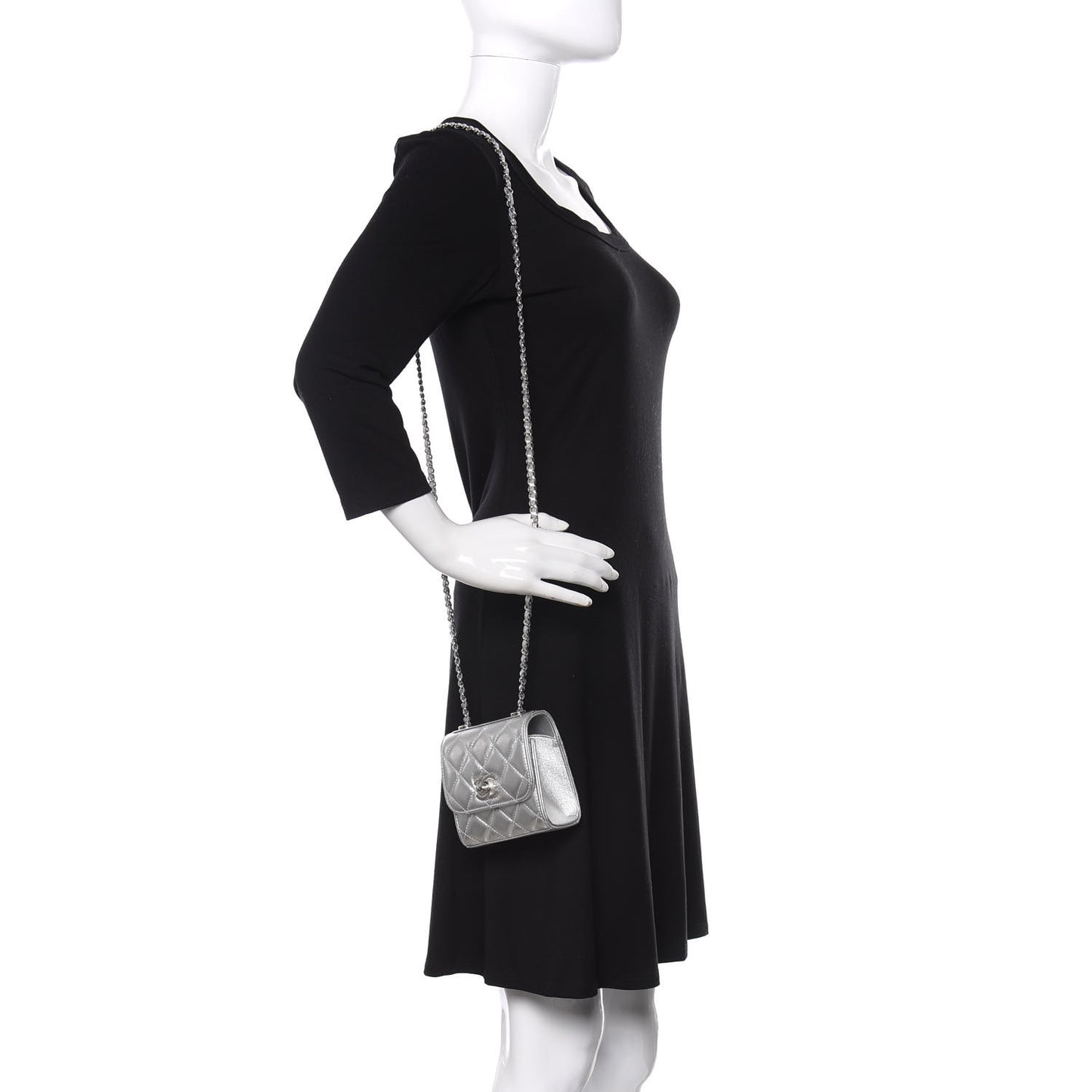 Metallic Lambskin Quilted Mini Trendy CC Clutch With Chain Silver