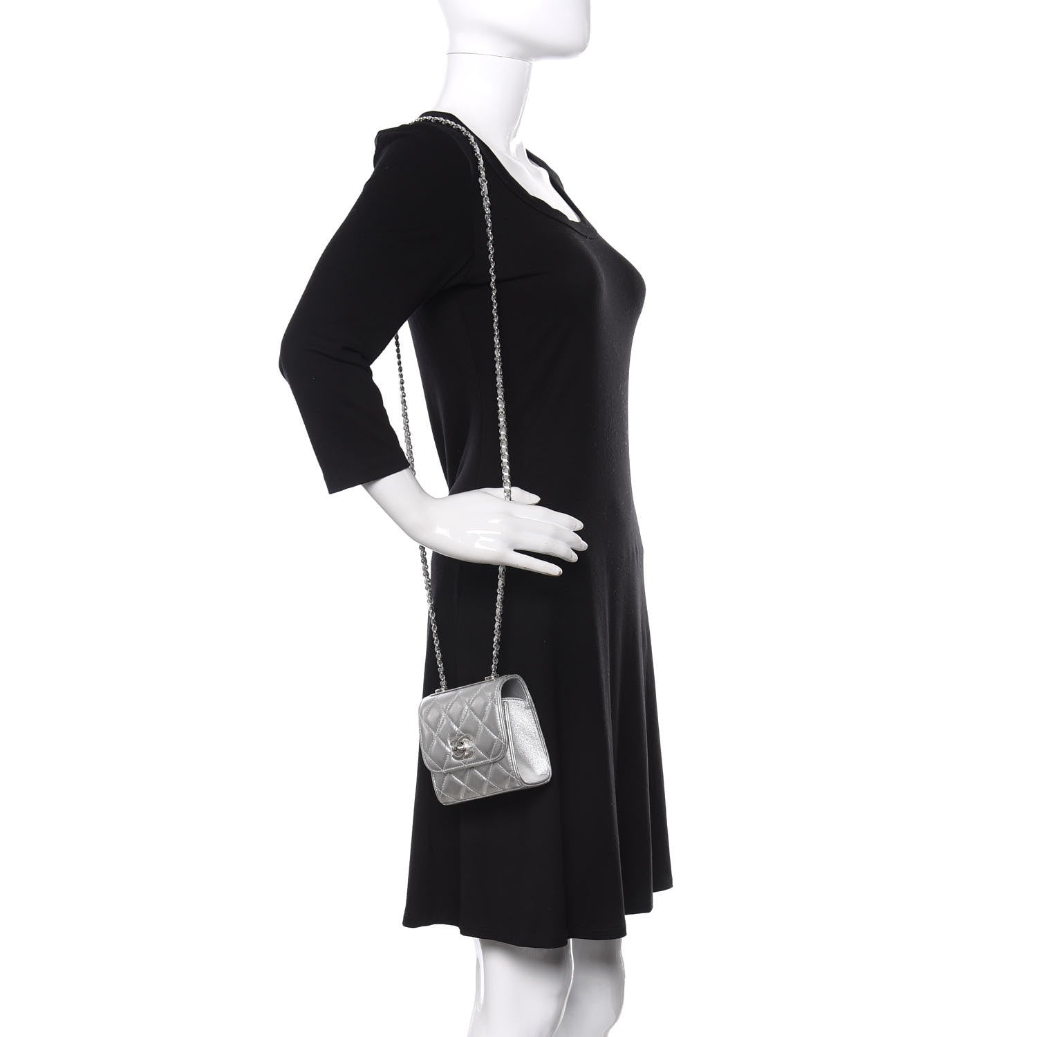 Chanel Metallic Lambskin Quilted Mini Trendy CC Clutch With Chain Silver 2 of 11