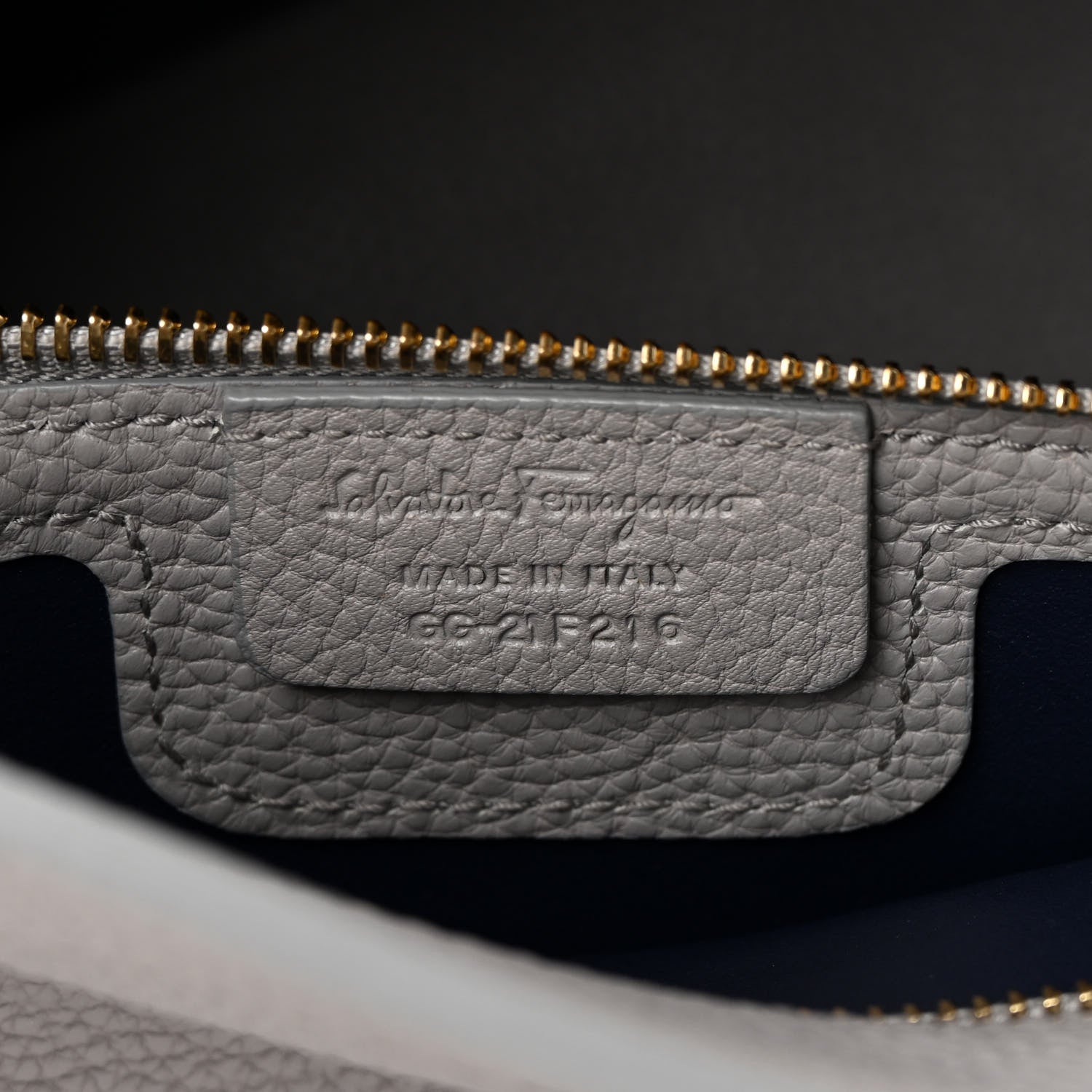 Salvatore Ferragamo Hammered Calfskin Double Handle Medium Amy Tote Grey Navy 7 of 14