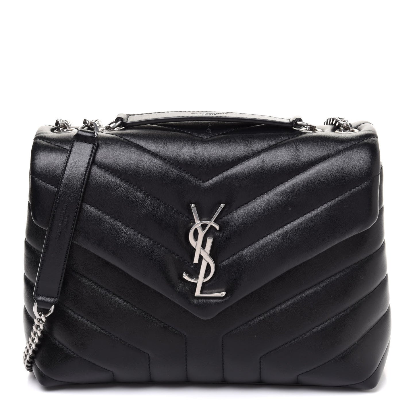Calfskin Y Quilted Monogram Small Loulou Chain Satchel Black