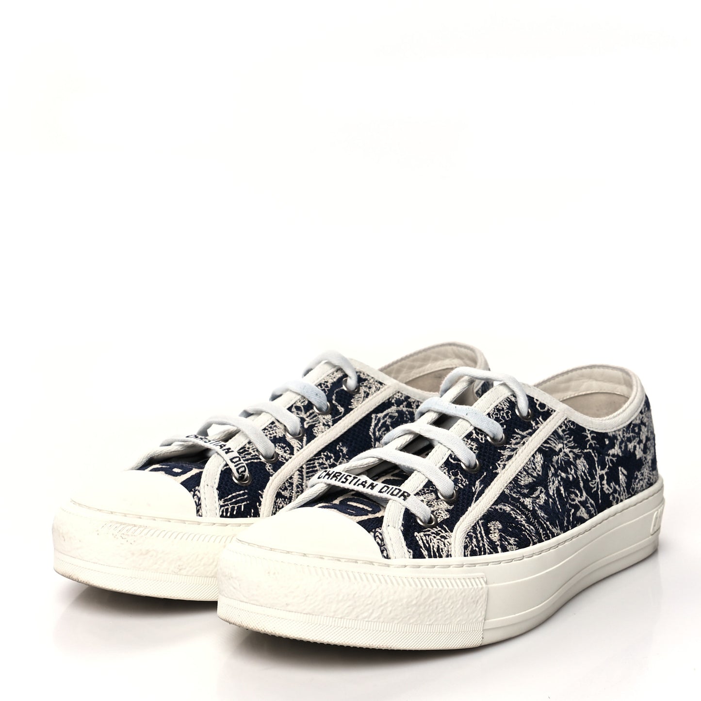 Canvas Toile De Jouy Embroidered Womens Walk'N'Dior Low Top Sneakers 39 Off White Deep Blue