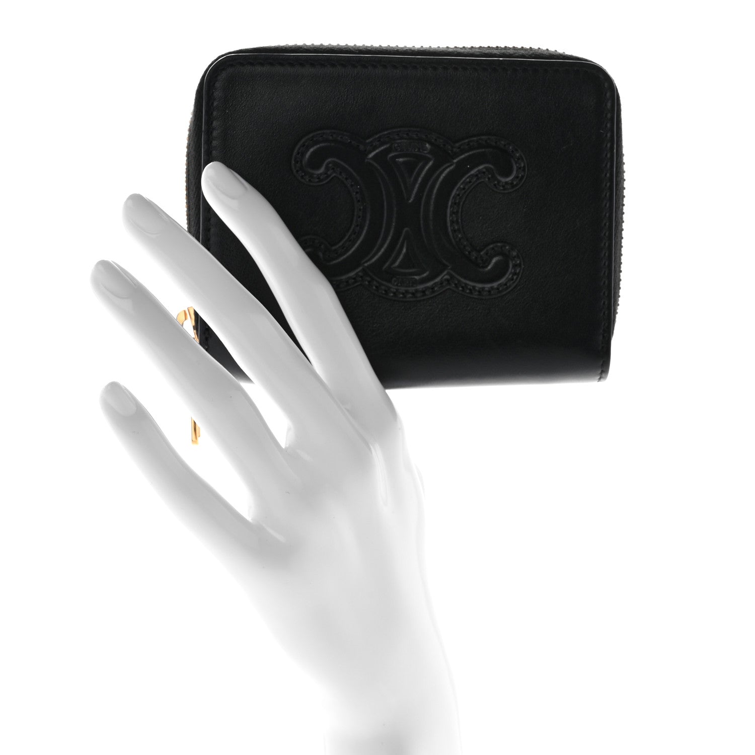 Celine Calfskin Triomphe Zipped Compact Wallet Black 2 of 9