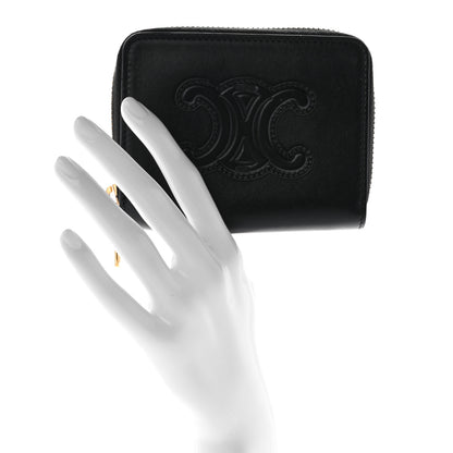 Celine Calfskin Triomphe Zipped Compact Wallet Black 2 of 9