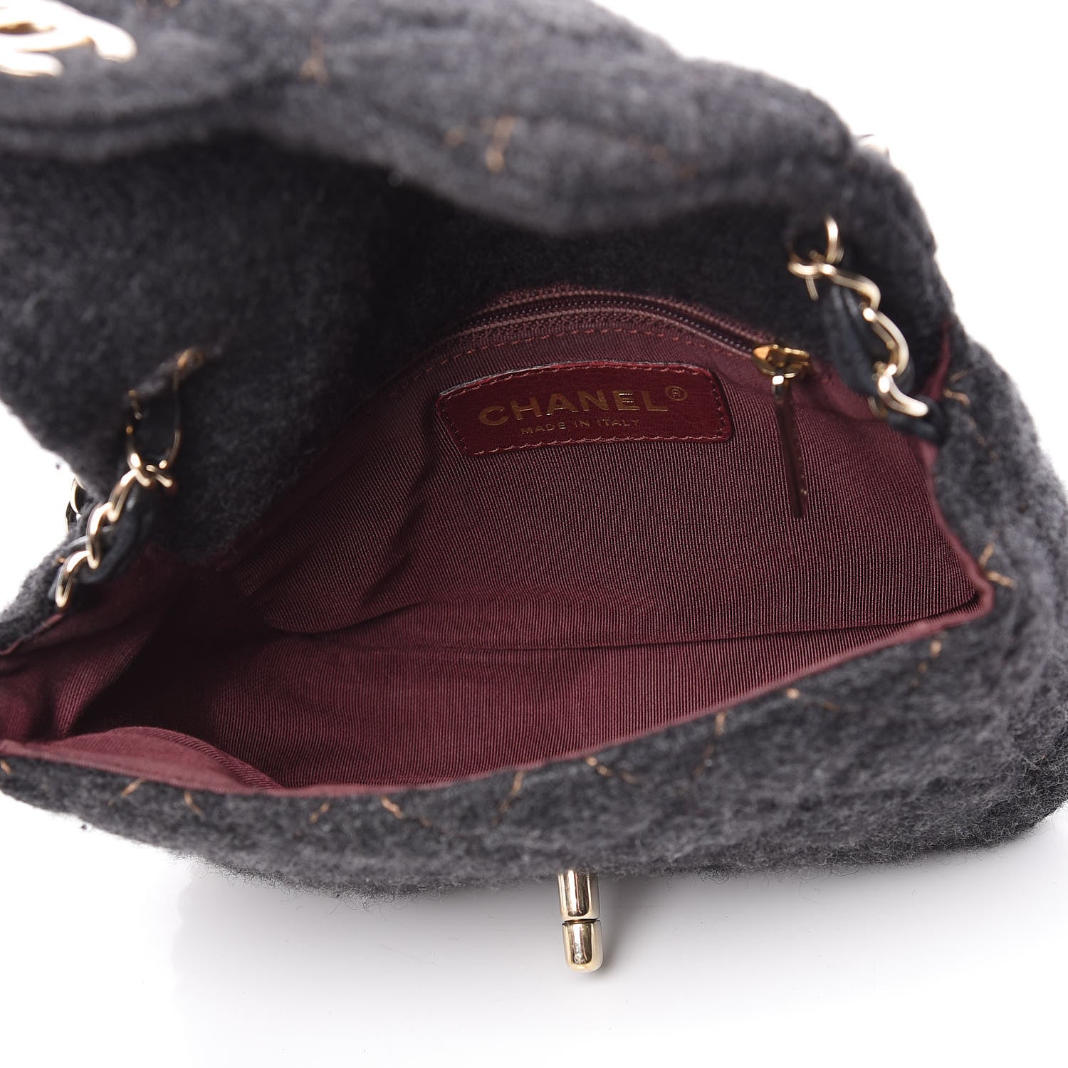 Chanel Wool Contrast Stitch Mini Square Flap Charcoal 7 of 11