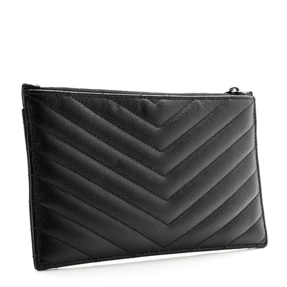 Saint Laurent Grain De Poudre Chevron Monogram Monochrome Bill Pouch Black 3 of 9