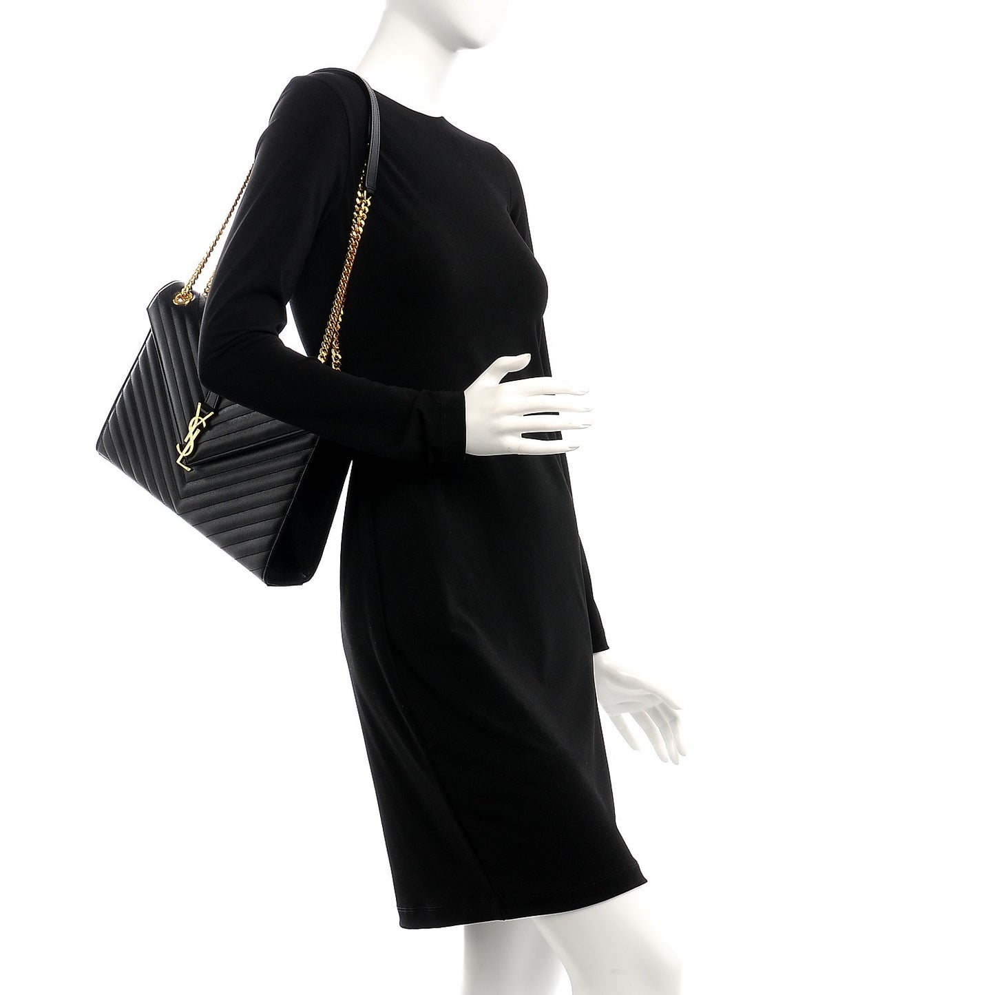 Grain De Poudre Matelasse Chevron Large Monogram Satchel Black