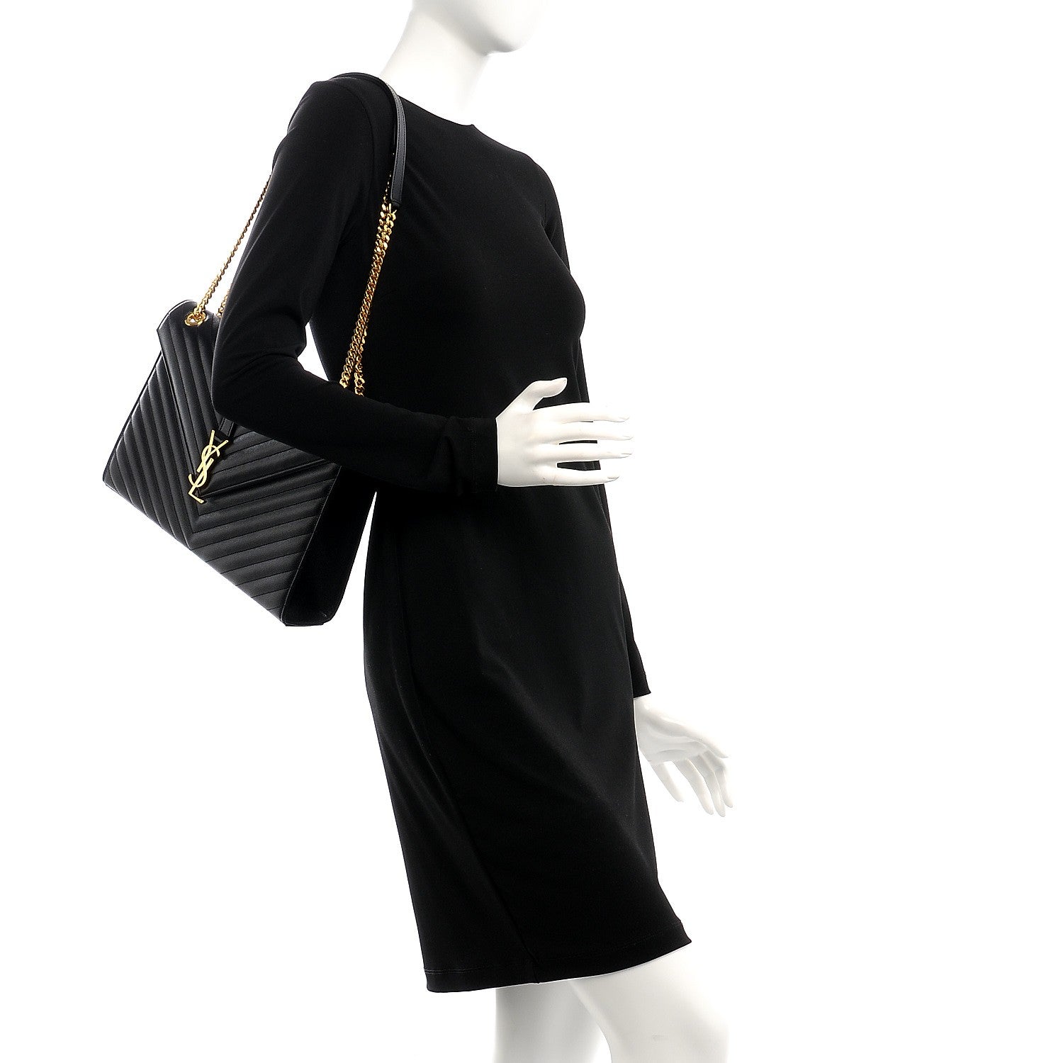 Saint Laurent Grain De Poudre Matelasse Chevron Large Monogram Satchel Black 2 of 7