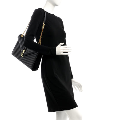 Saint Laurent Grain De Poudre Matelasse Chevron Large Monogram Satchel Black 2 of 7