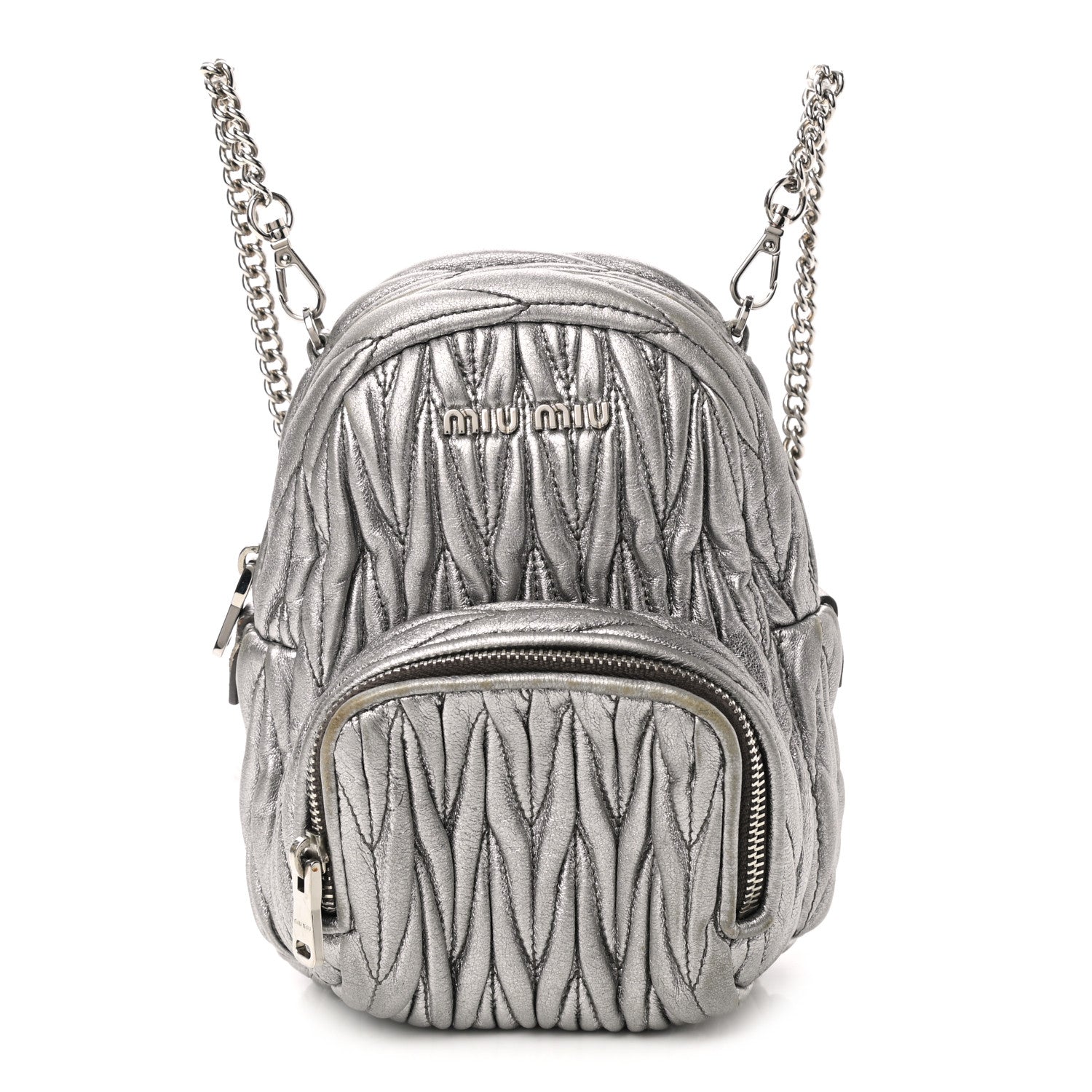 Miu Miu Metallic Nappa Matelasse Lux Mini Backpack Cromo 1 of 12