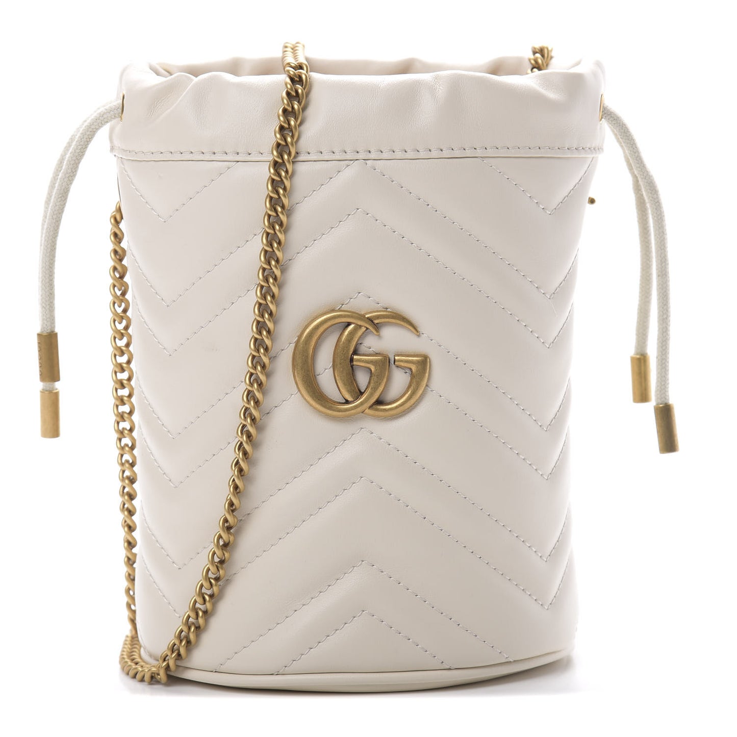 Calfskin Matelasse Mini GG Marmont 2.0 Bucket Bag White