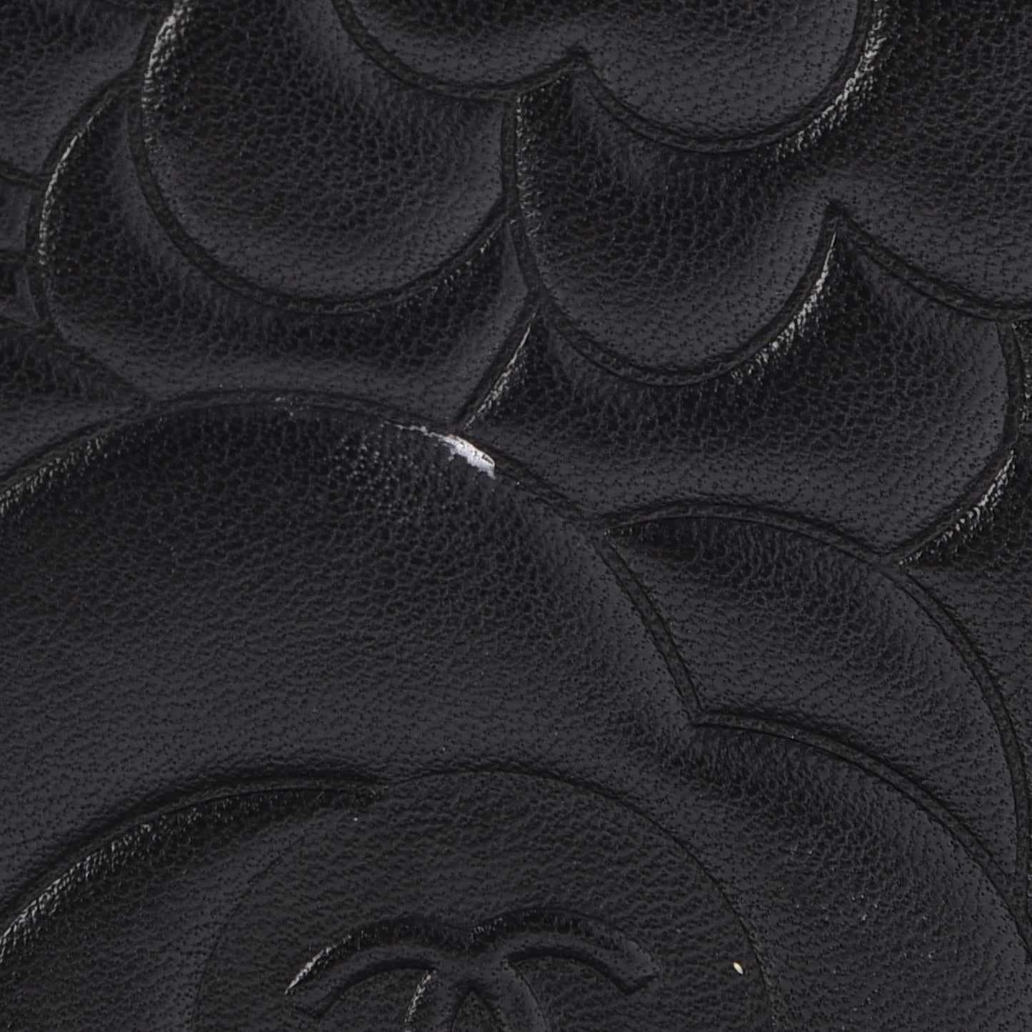 Lambskin Camellia Embossed Wallet On Chain WOC Black