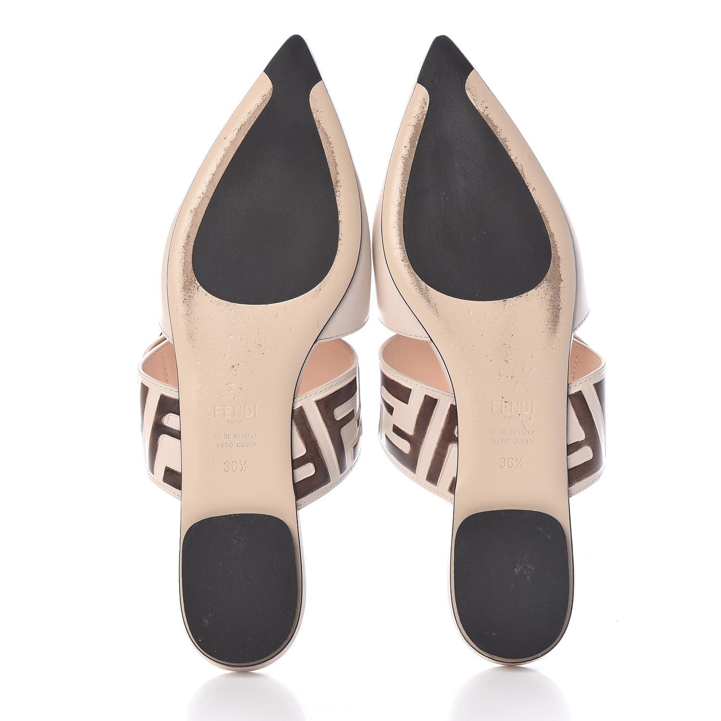Vitello FF Embossed Buckle Flat Mules 36.5 Camelia Moresco