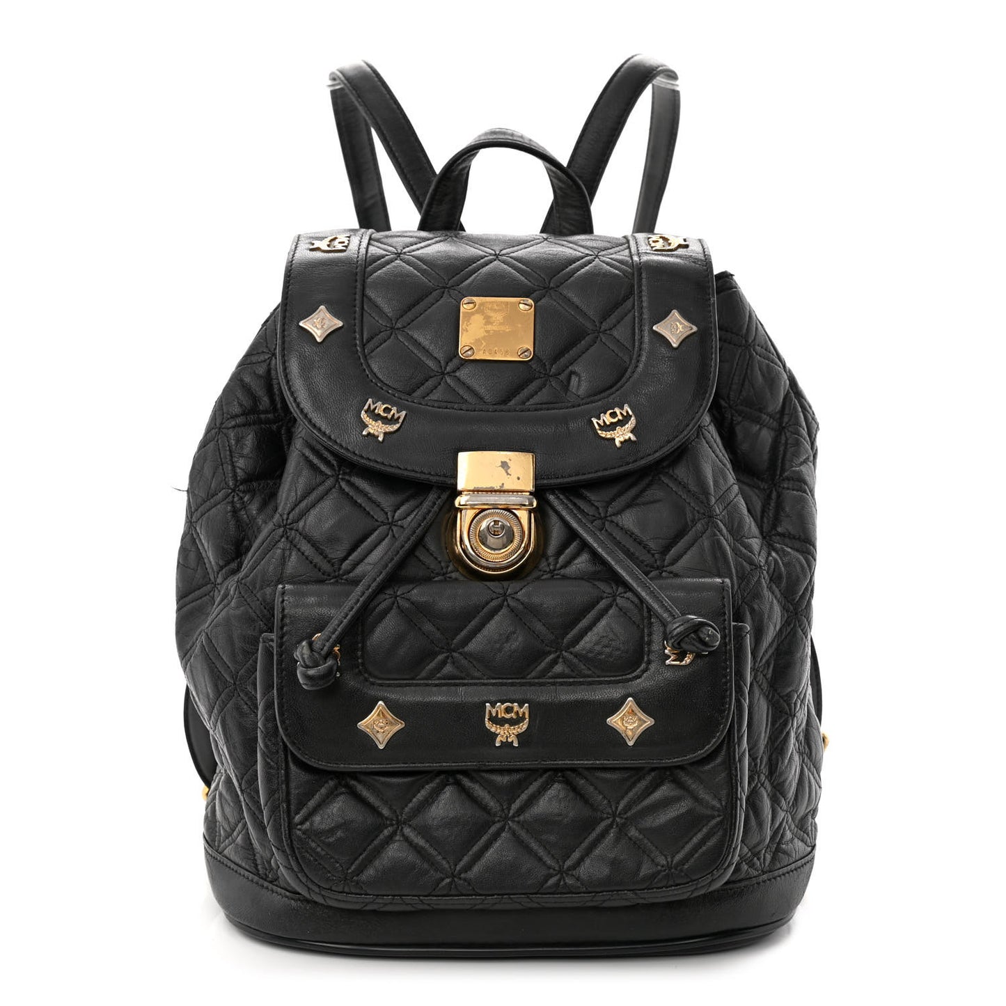 Calfskin Studded Drawstring Backpack Black