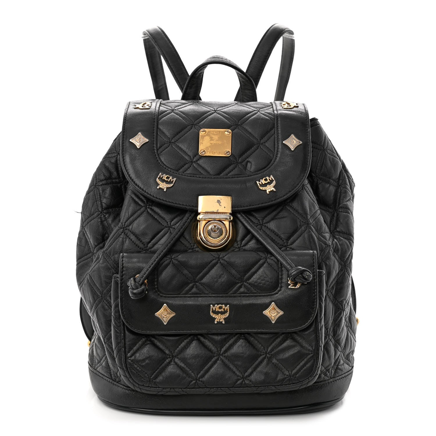 MCM Calfskin Studded Drawstring Backpack Black 1 of 11
