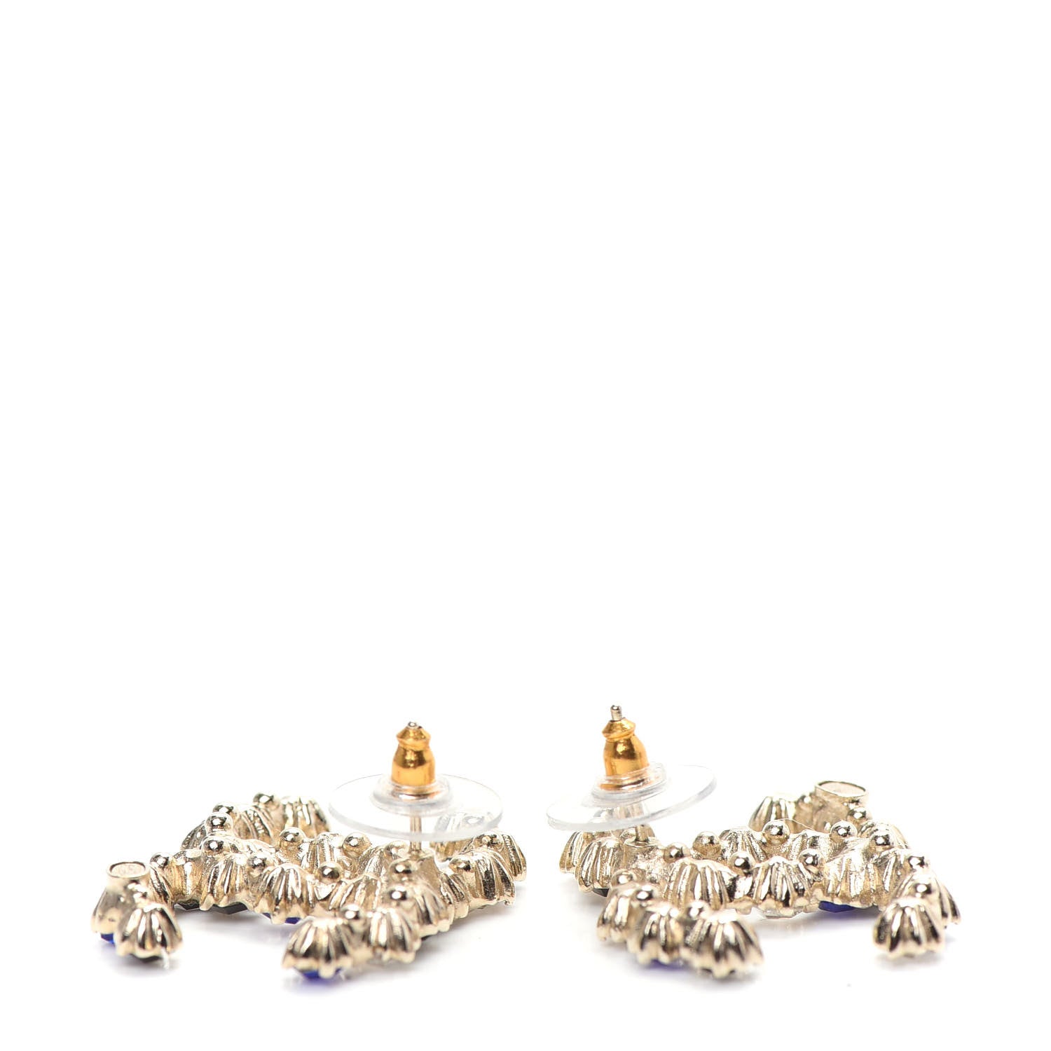 Chanel Crystal CC Earrings Gold Black Blue 3 of 5