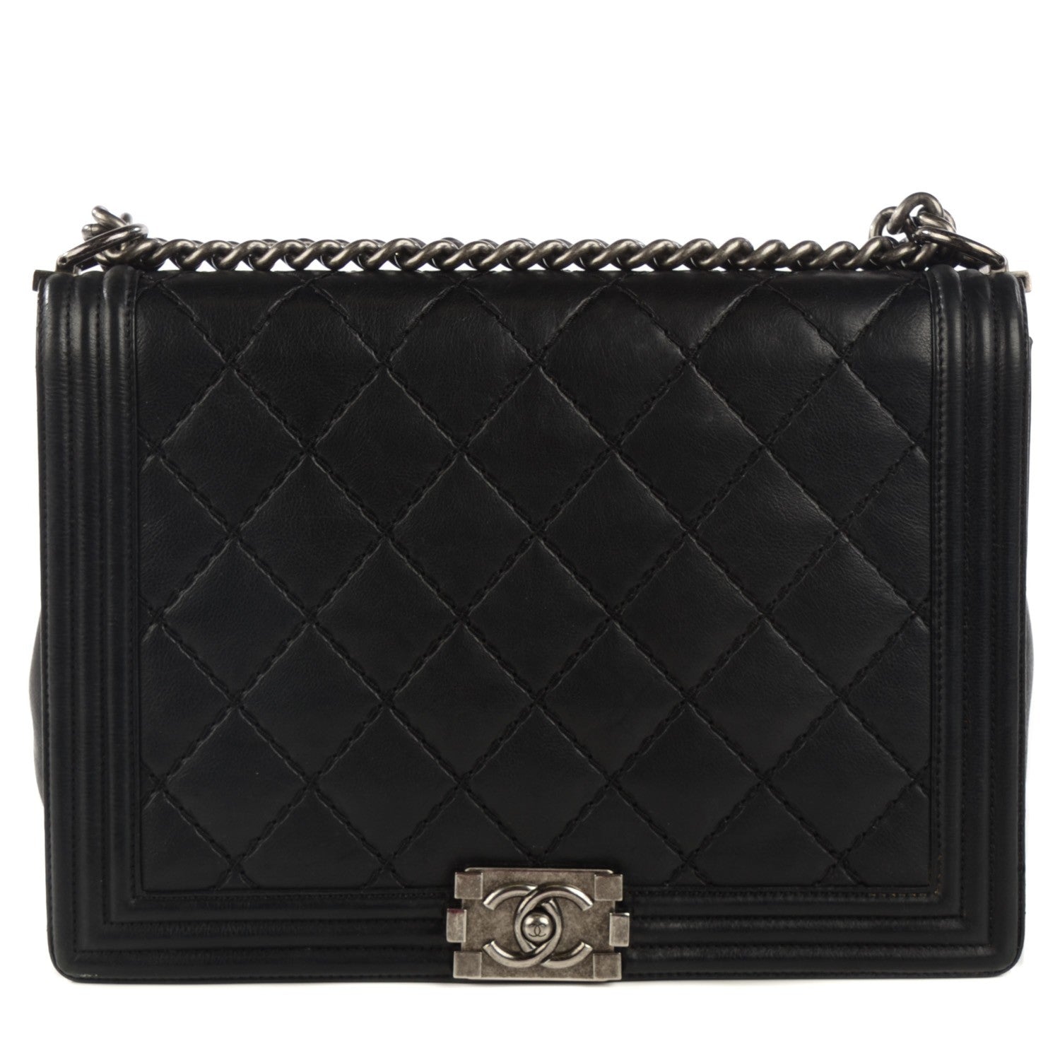 Chanel Calfskin Double Stitch Large Boy Flap Black 1 of 10