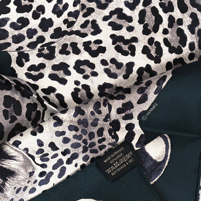 Hermes Silk Twill Lazy Leopardesses Scarf 90 Vert Black Gris 2 of 4