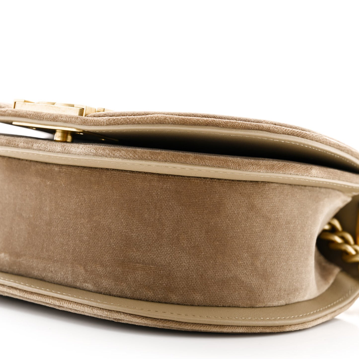 Velvet Quilted Small Boy Messenger Bag Beige