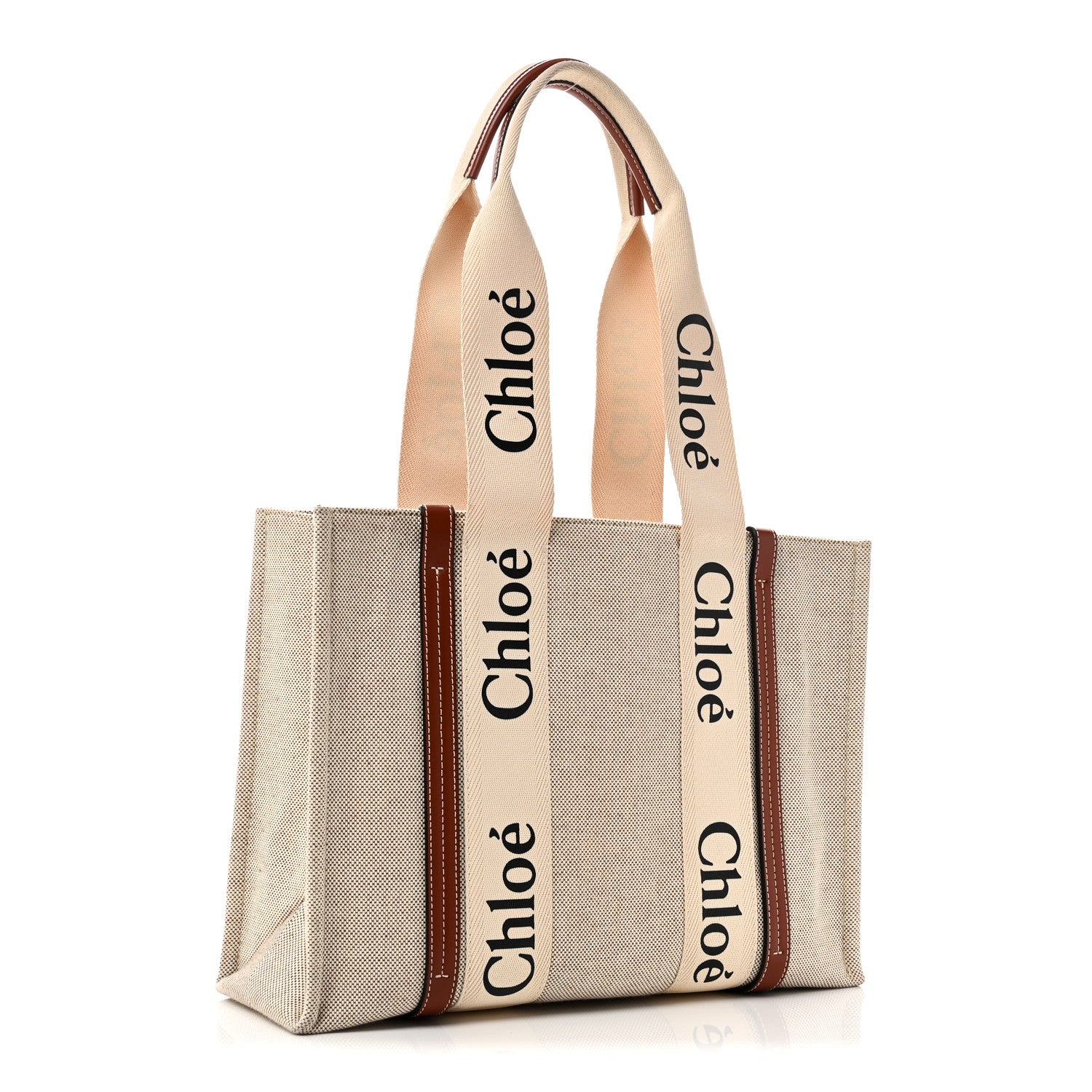 Chloe Cotton Calfskin Medium Woody Ribbon Tote White Brown 3 of 9