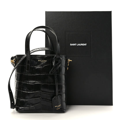 Saint Laurent Calfskin Crocodile Embossed Paris Mini Toy Shopper Tote Black 10 of 10