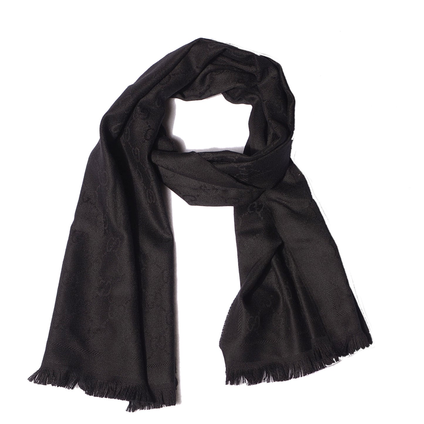 Wool GG Jacquard Pattern Knit Scarf Black