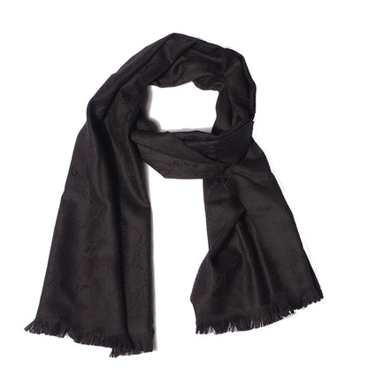 Gucci Wool GG Jacquard Pattern Knit Scarf Black 1 of 6