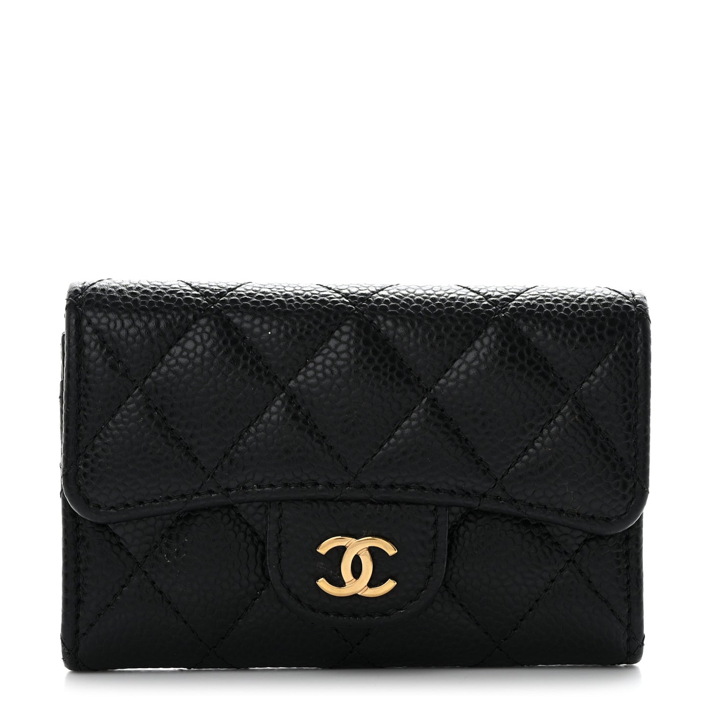 Caviar Quilted Flap Card Holder Wallet Black