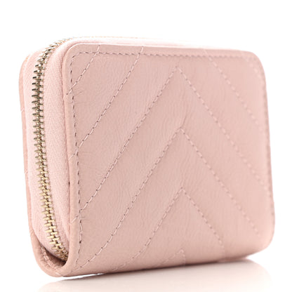 Chanel Calfskin Chevron Quilted Zip Around Coin Purse Light Pink 3 of 9