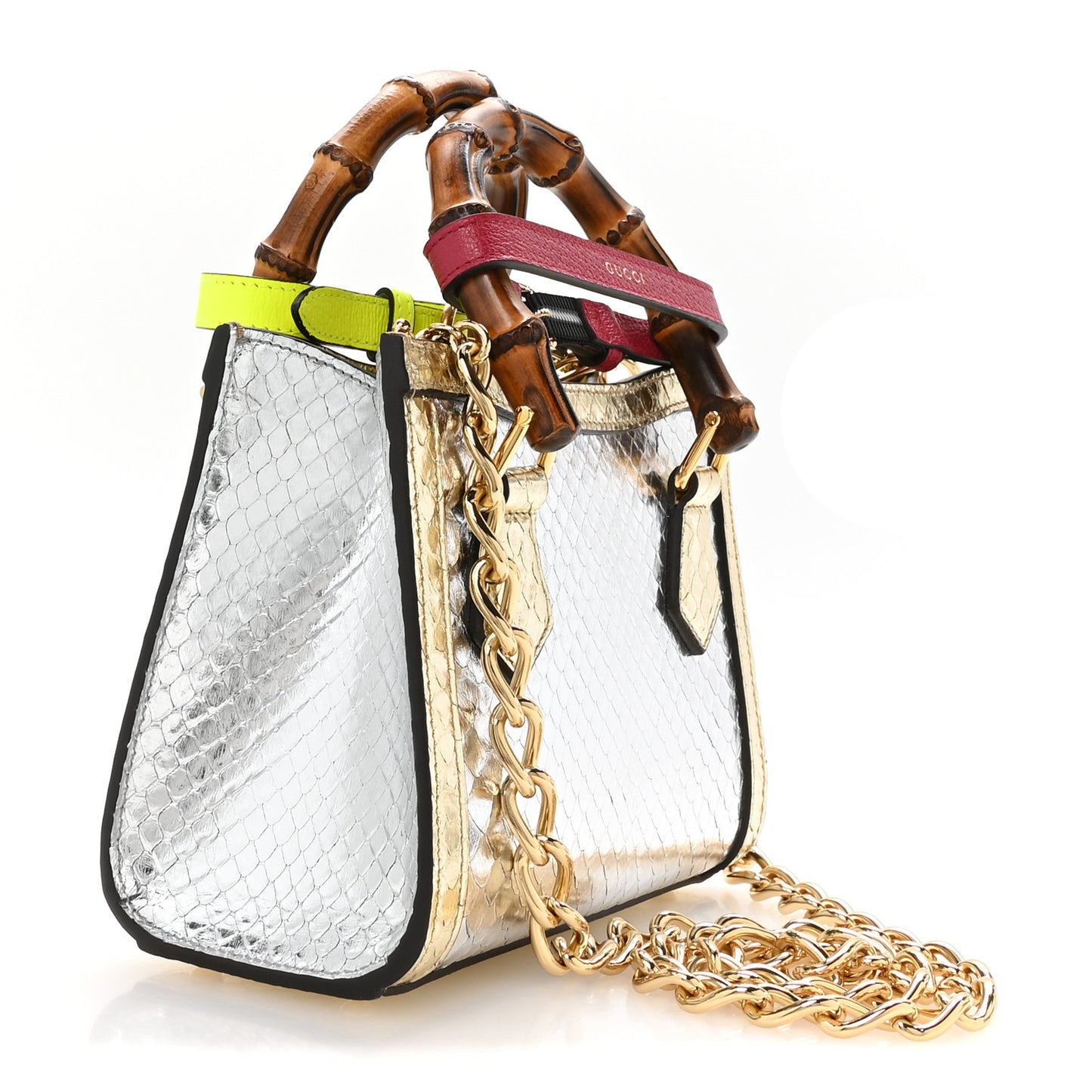 Metallic Snakeskin Mini Diana Tote Bag Silver Platino
