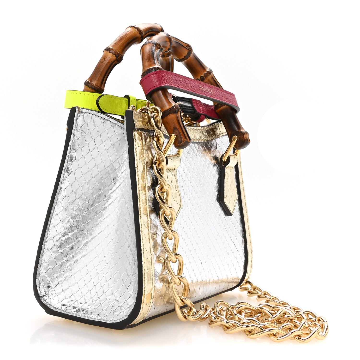 Gucci Metallic Snakeskin Mini Diana Tote Bag Silver Platino 3 of 10