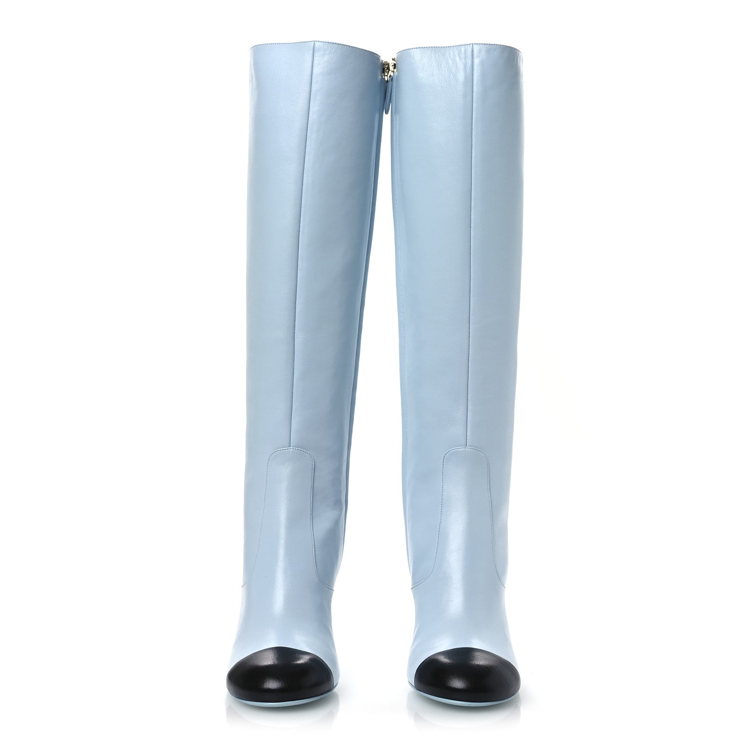 Chanel Lambskin Cap Toe High Boots 39 Light Blue Black 3 of 11