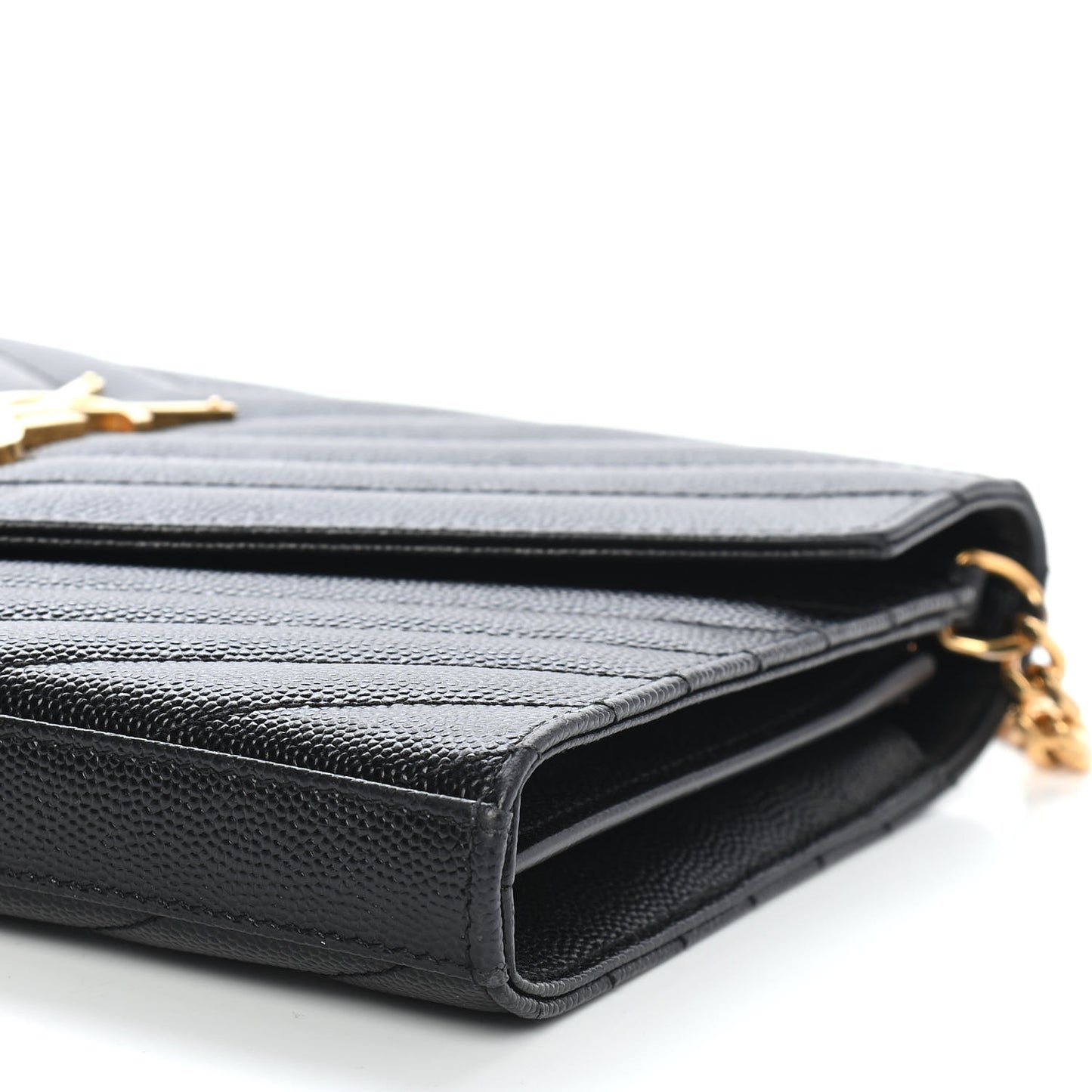 Grain De Poudre Matelasse Chevron Monogram Chain Wallet Black