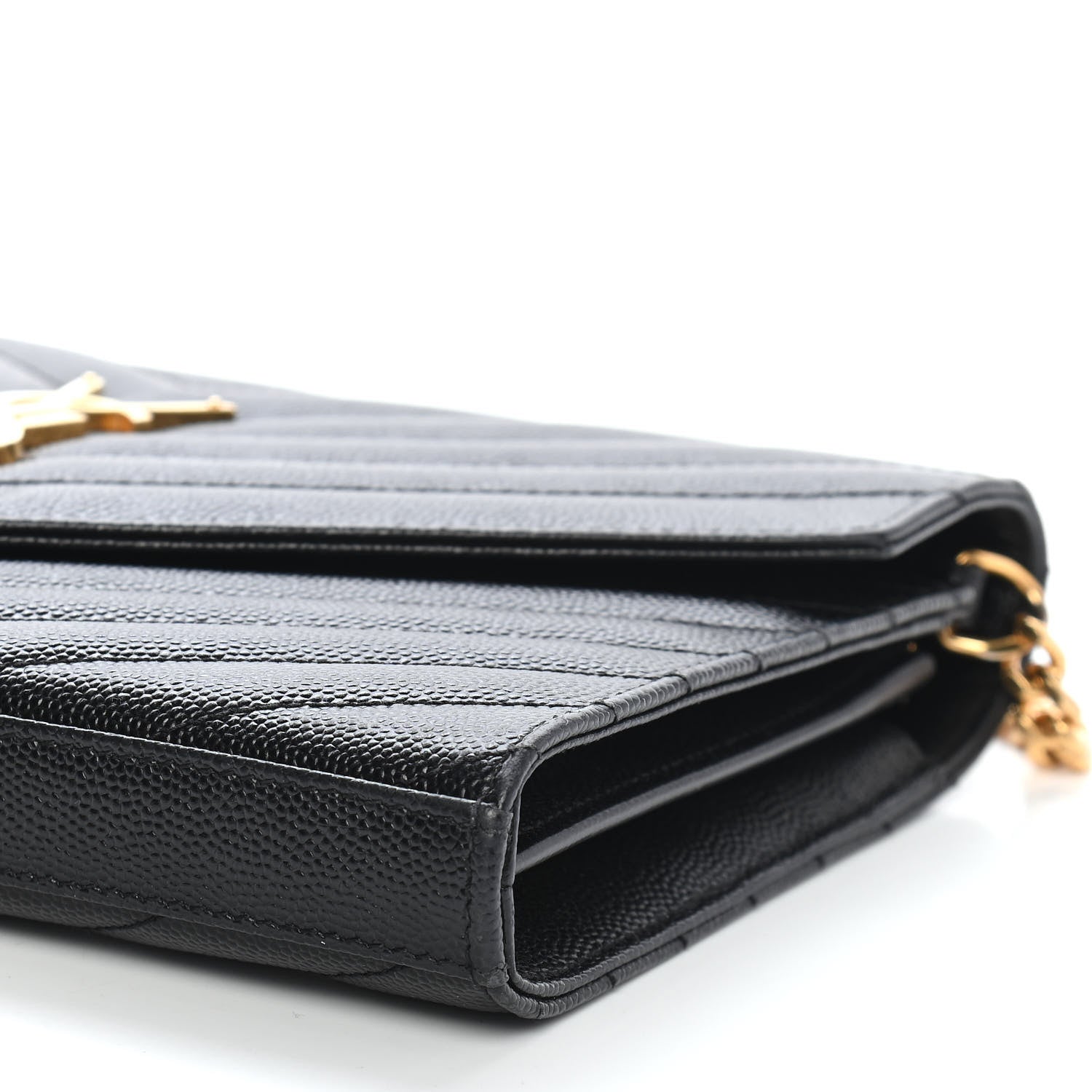 Saint Laurent Grain De Poudre Matelasse Chevron Monogram Chain Wallet Black 8 of 8
