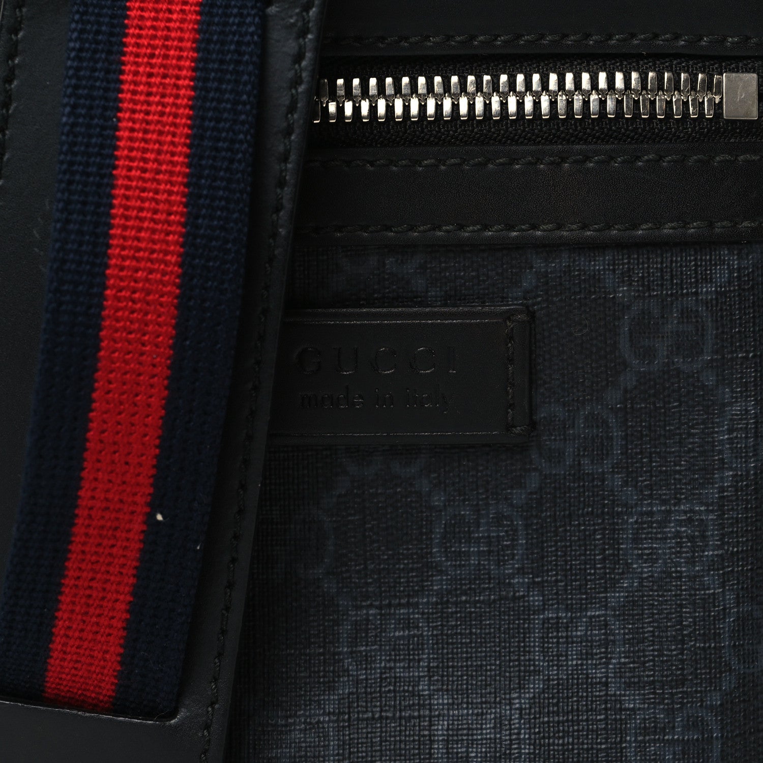 Gucci GG Supreme Monogram Appia Calfskin Web Small Camera Messenger Bag Black Grey 8 of 10