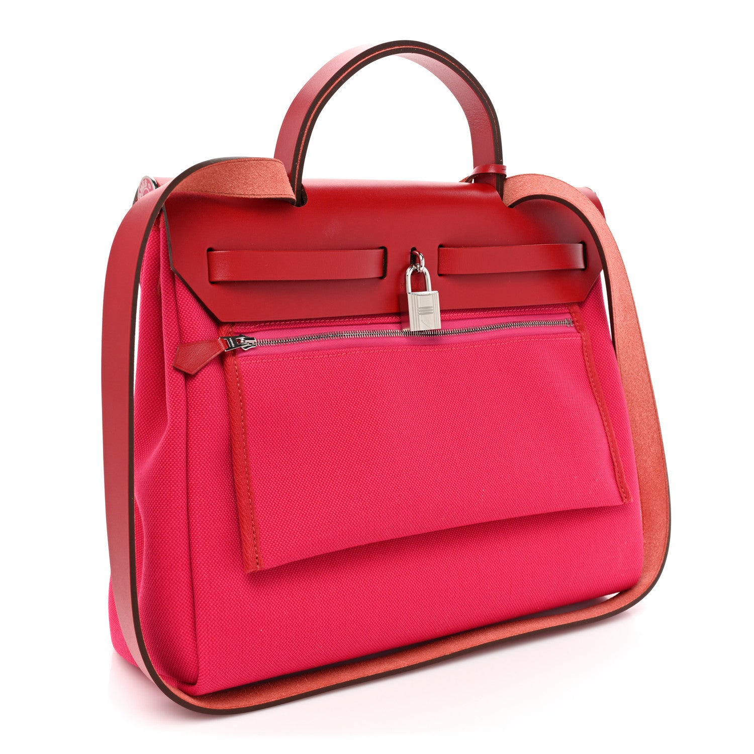 Hermes Toile Militaire Vache Hunter Laque Herbag Zip Retourne 31 PM Rose Mexico Rouge Piment 4 of 9