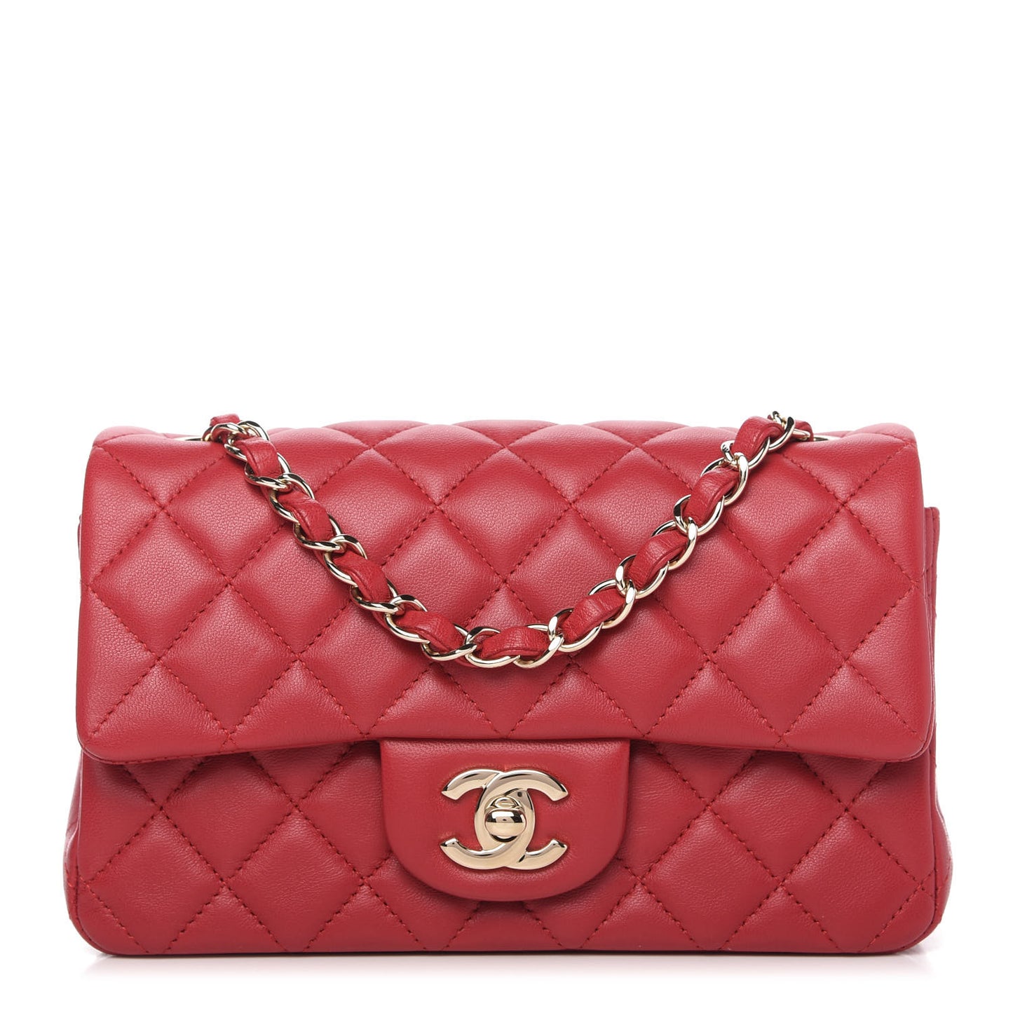 Lambskin Quilted Mini Rectangular Flap Red