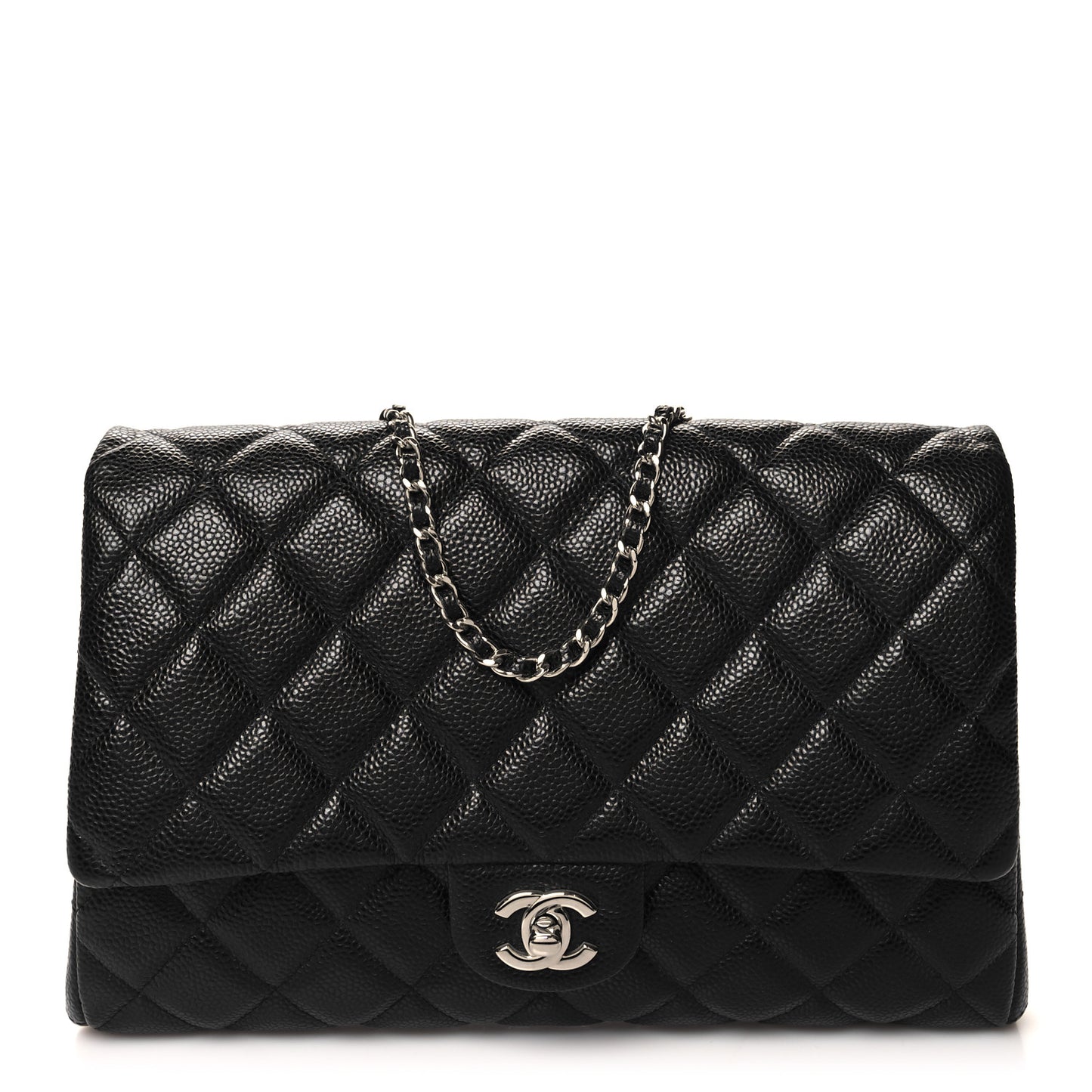 Caviar Quilted Clutch With Chain Flap Black