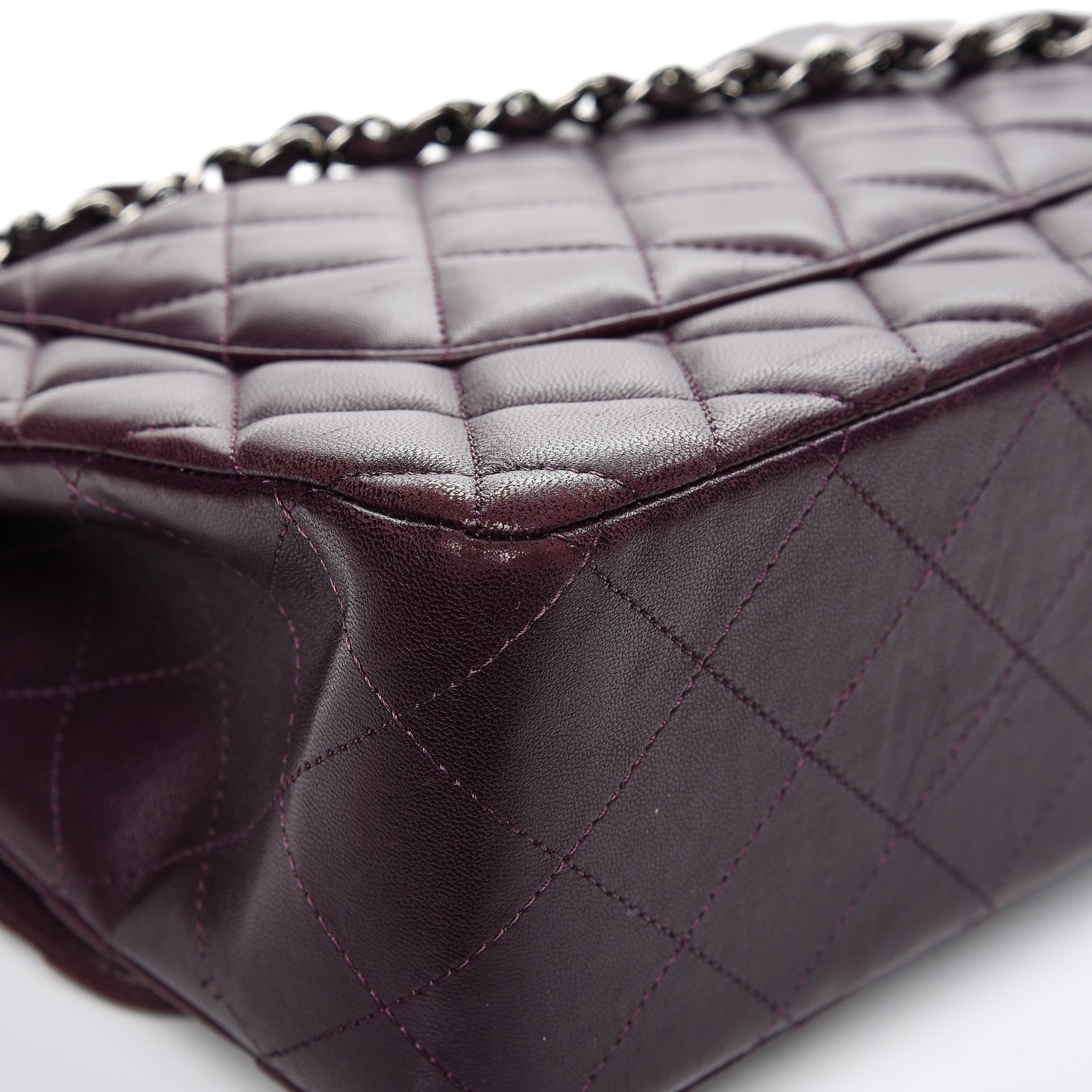 Lambskin Quilted Jumbo Double Flap Dark Purple