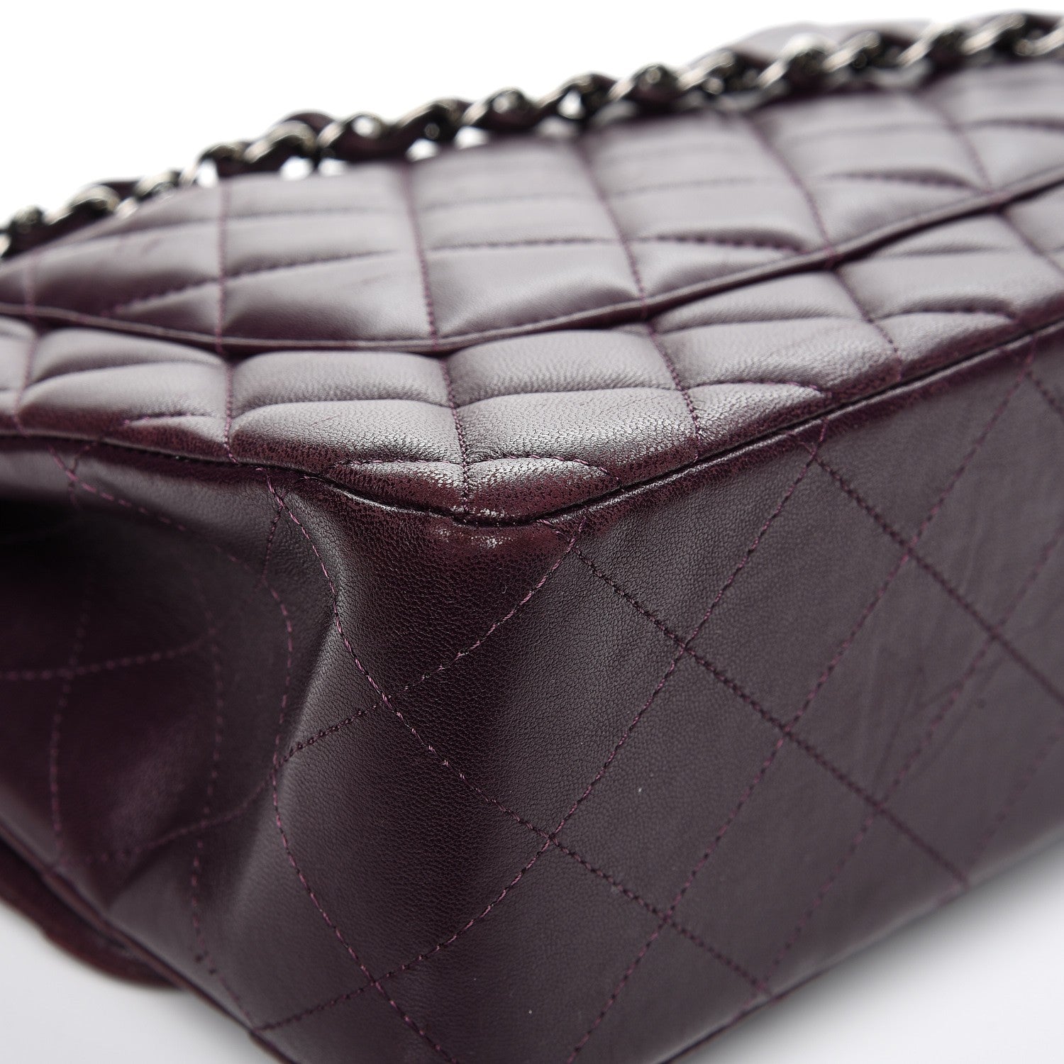 Chanel Lambskin Quilted Jumbo Double Flap Dark Purple 11 of 15
