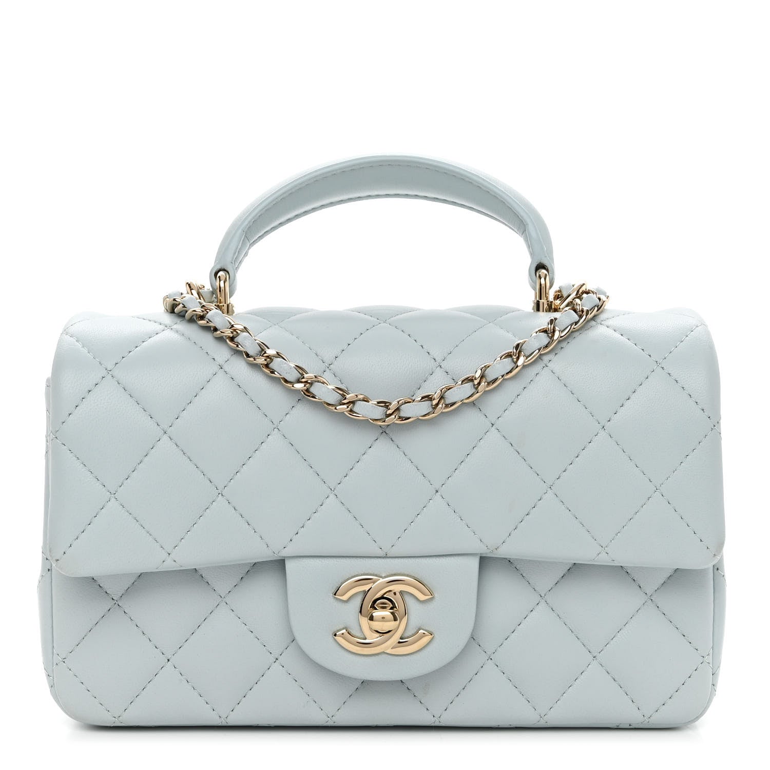 Chanel Lambskin Quilted Mini Top Handle Rectangular Flap Light Blue 1 of 11