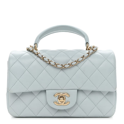 Chanel Lambskin Quilted Mini Top Handle Rectangular Flap Light Blue 1 of 11