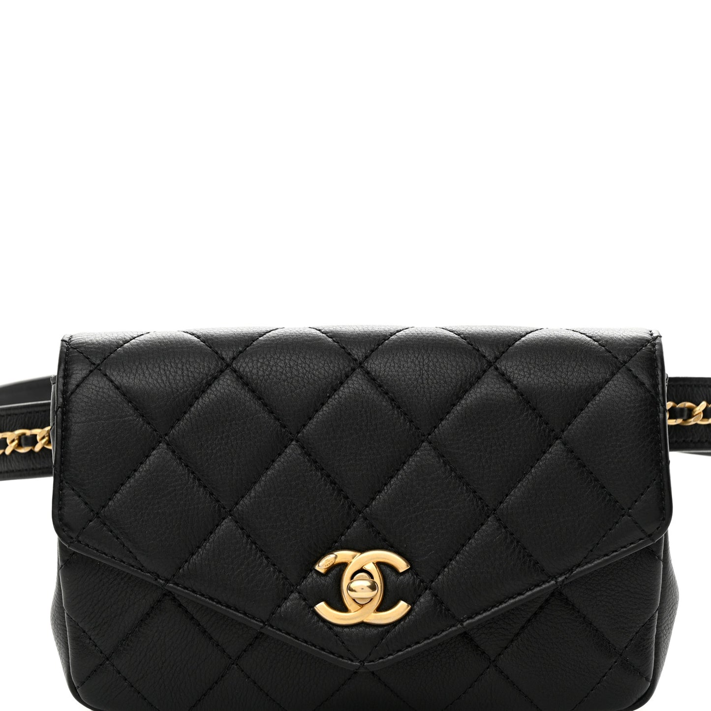 Calfskin Quilted Flap Waist Bag Black